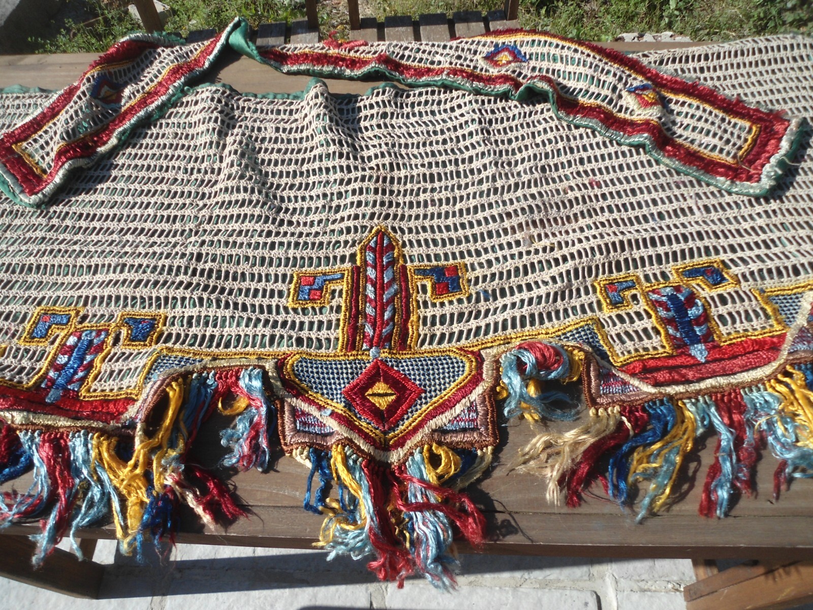 Vintage tribal textile oriental rug horse trapping cover horse blanket (2) gallery