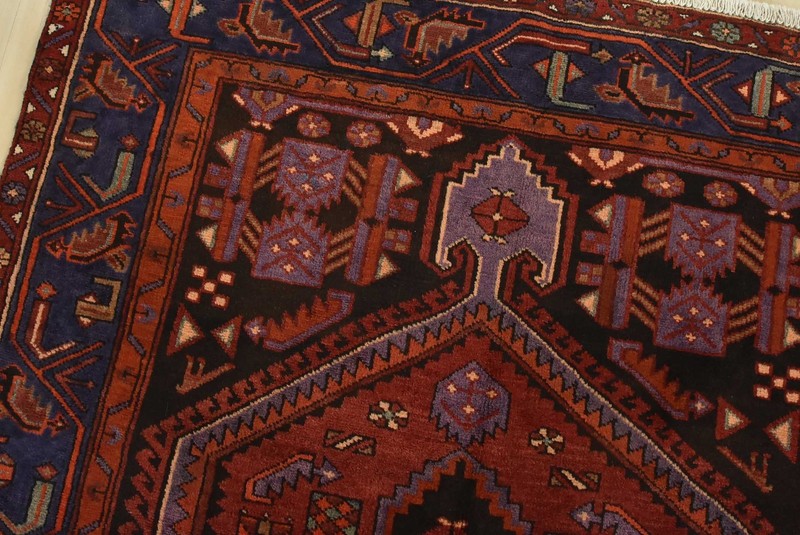 Hamedan Rug 4’6” x 8′ Red Wool Vintage Tribal Hand-Knotted Oriental Carpet gallery