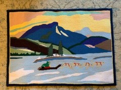 Antique Grenfell Rug Large 28″ Inuit Eskimo Dog Arctic Midnight Sun Hand Made