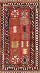 Red/ Ivory Hand Woven Kilim Vegetable Dye Reversible Vintage Rug 5×10