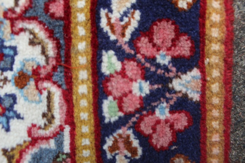 Vintage Hand Made Traditional Rug Oriental Wool White Blue Small Rug 87x59cm gallery
