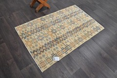 Vintage Turkish Runner Rug 3x5ft Wool Anatolian Handmade Hallway Oushak COLORFUL