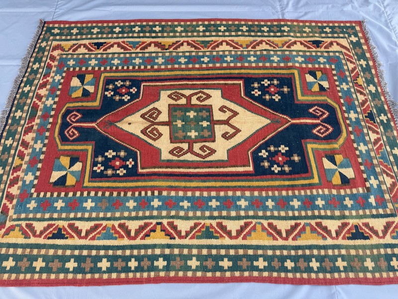 Vintage Caucasian Qafqaz Kilim Rug 5x7 ft Hand Woven Persian Style Tribal Carpet gallery