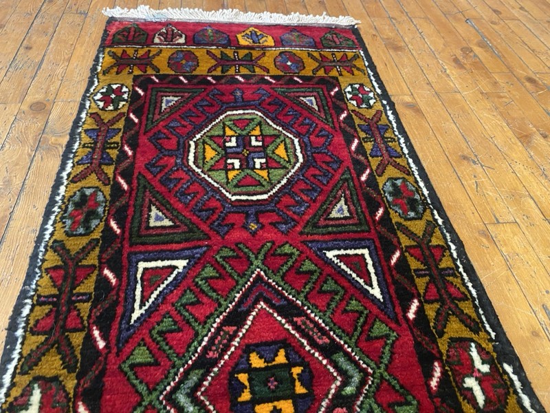 Beautiful Antique 1940-1950's Wool Pile Henna Dye Tribal Runner Rug 1’10”x5’6” gallery
