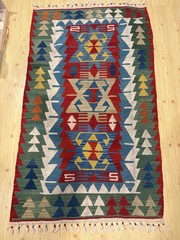 Vintage Handwoven Wool Kilim Rug 67×41 Flat Weave Geometric Tribal