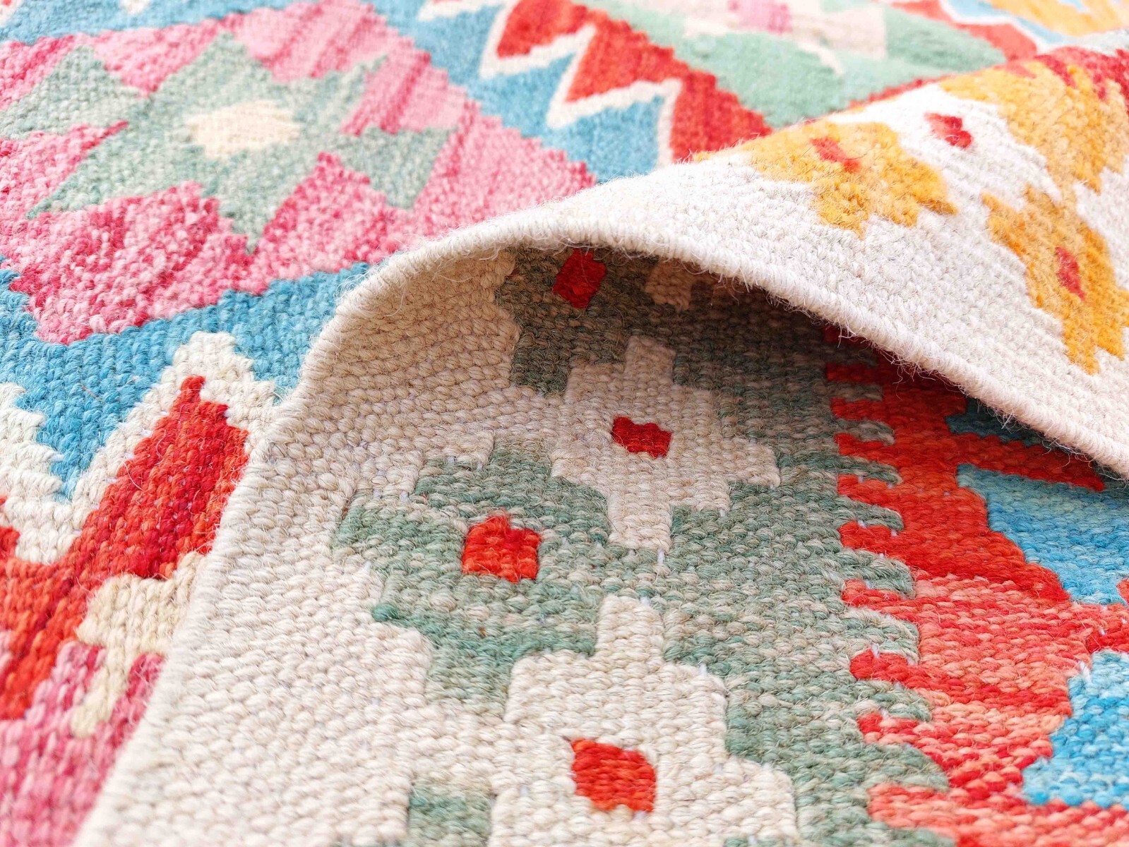 Tash Vintage Kilim Traditional Hand Made Oriental Wool Large Kilim 197x151 cm gallery