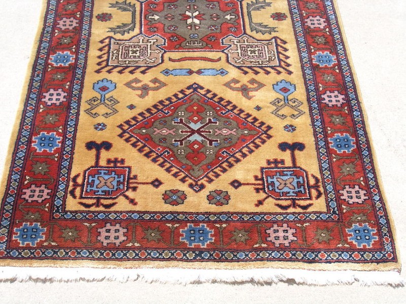 FineAntique Hand Woven Oriental Rug Carpet Abadeh Camel Hair 39x77" Geometric gallery
