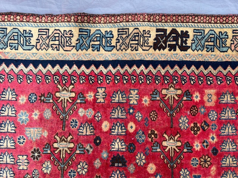 5x6'3 Ft Vintage Caucasian Handwoven Wool Geometric Floral Medallion Rug gallery