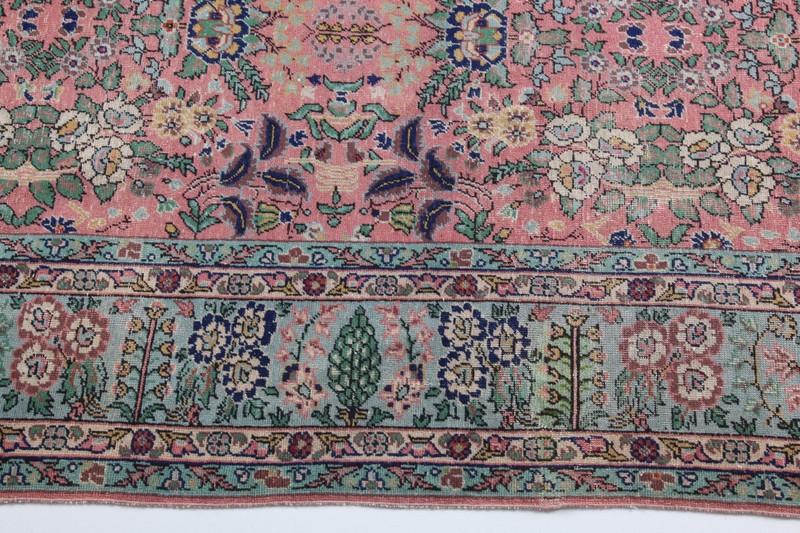 Turkish Handmade Vintage Floral Design Area Rug - One of a Kind Pink Green Color gallery