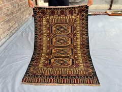 Antique Afghan Rug 2’10×4 ft – Handmade Wool Tribal Floral Medallion Small Rug