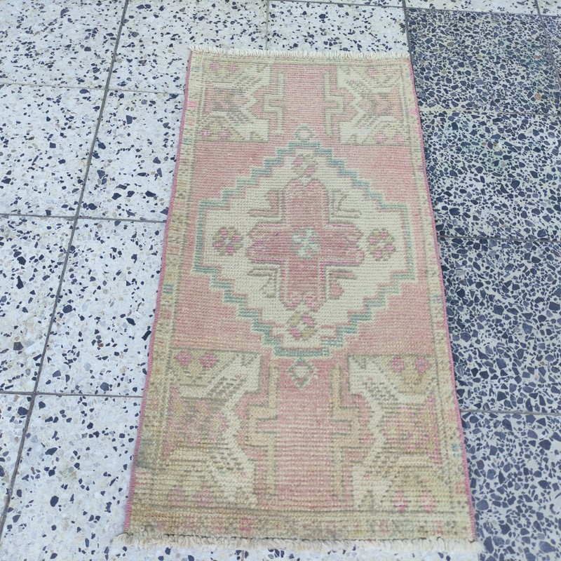 Pastel 2x3 Turkish Vintage Small Rug Handmade 46 x 93 cm Bath Mat 1.51 x 3.05 ft gallery