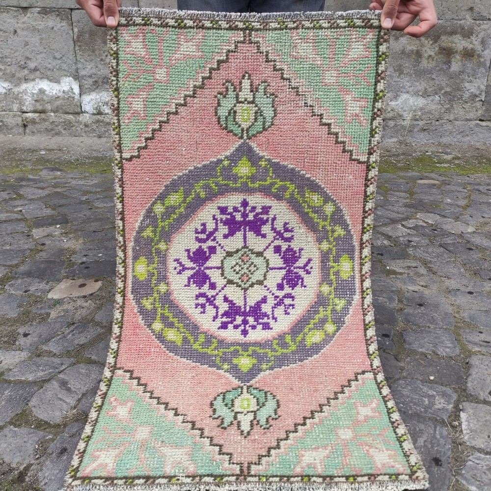 Rainbow 2x3 Turkish Vintage Small Rug Handmade 49 x 88cm Bath Mat 1.61 x 2.89 ft