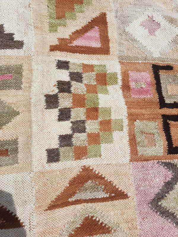 Distressed Vintage Peruvian Ayacucho Inca Calendar Hand Loom Tapestry 4.9x3.4 ft gallery