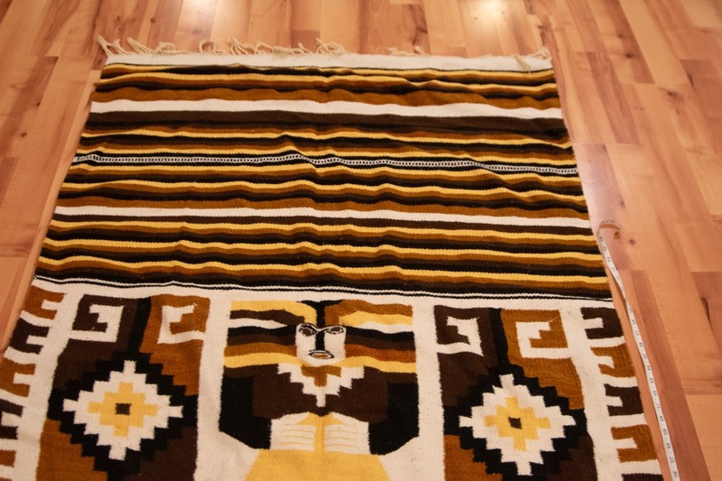 Vintage Mexican Aztec Figure Blanket Wool, handmade, earth tone colors, 44 x79 gallery