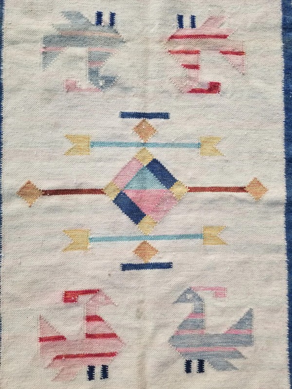 Vintage Traditional Handmade Scandinavian Wool Multicolor Kilim 3.9x2.1 ft gallery