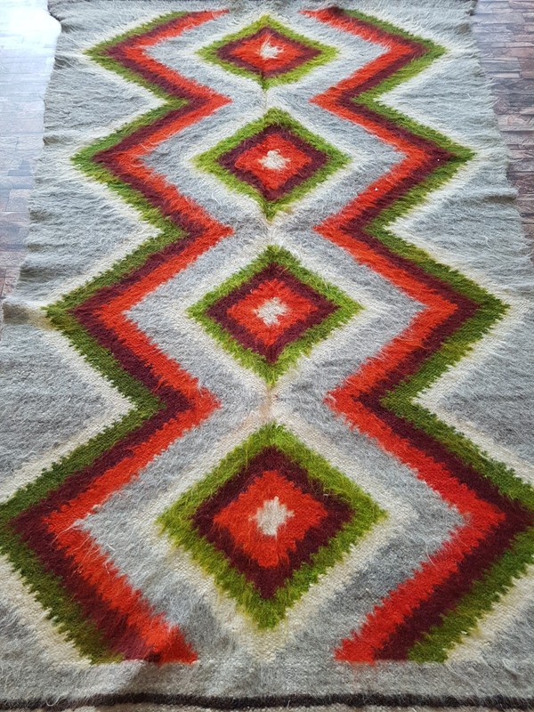 Vintage Handmade Traditional ZigZag Turkish Kilim Floor Rug Carpet 220x132 cm gallery