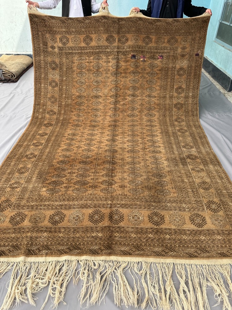 Afghan Turkmen Bukhara Vintage Brown Traditional Handmade Area Rug 9.4 x 6.6 ft