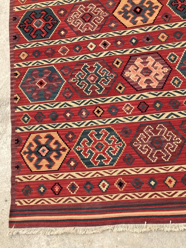 Vintage Traditional Handmade Bukhara Geometric Wool Kilim Floor Rug 400x284 cm gallery