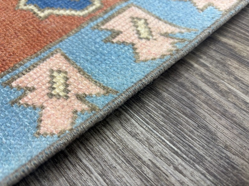 4x6 White Blue Red Pink Vintage Turkish Oushak Area Rug, Hand-Knotted Wool Rug gallery