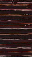 Stripe Kilim Turkish Area Rug 7×12 Vintage Hand-woven Wool Reversible Carpet