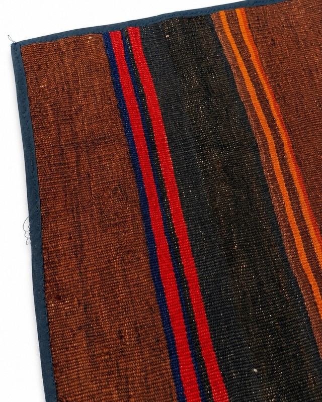 Vintage Afghan Wool Silk Kilim Rug Mat Handmade Striped Brown Black 15x20 Inches gallery