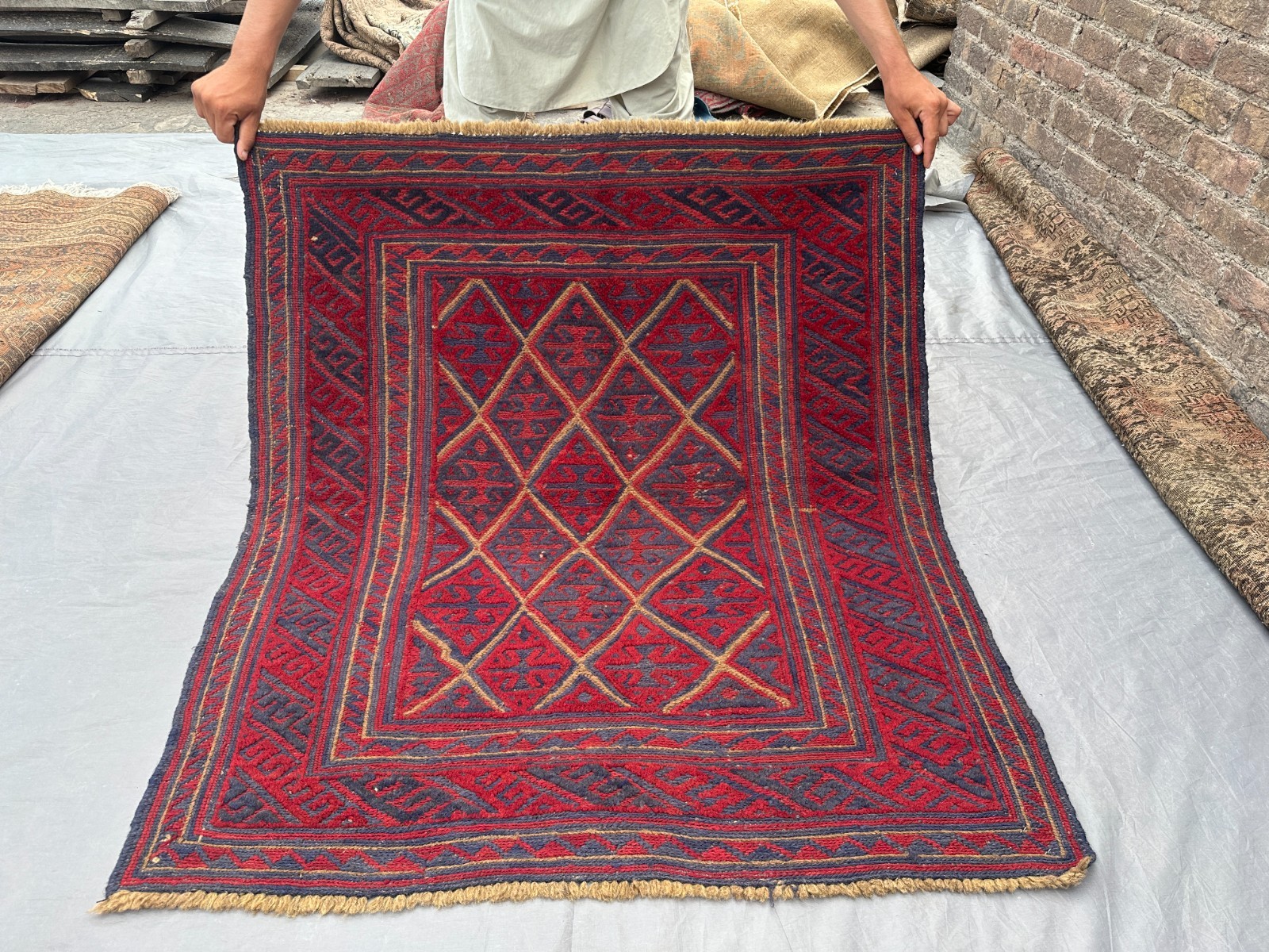 3'7 x 4'1 Vintage Afghan Hand Knotted Tribal Rug Geometric Wool Living Room Rug gallery