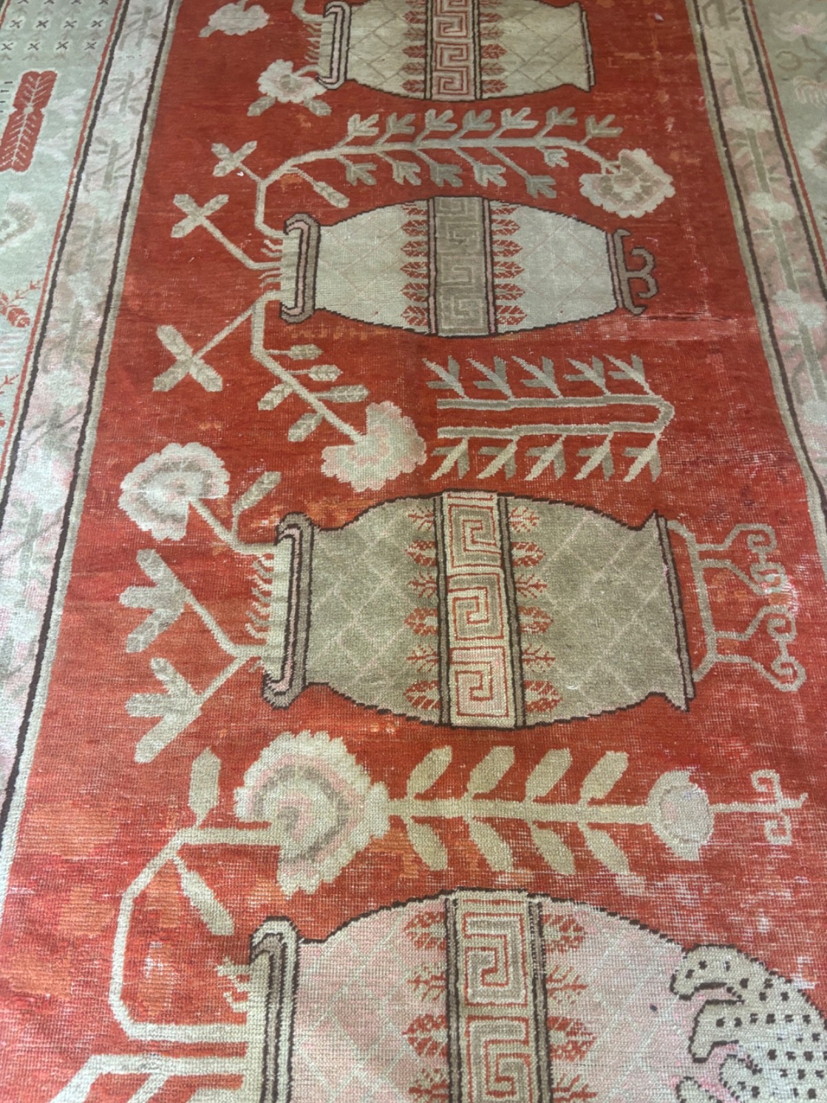 HANDMADE RUG. CARPET SAMARGHAND.. ANTIQUE. 11X6 OVER 100 YEARS OLD. th 19 gallery