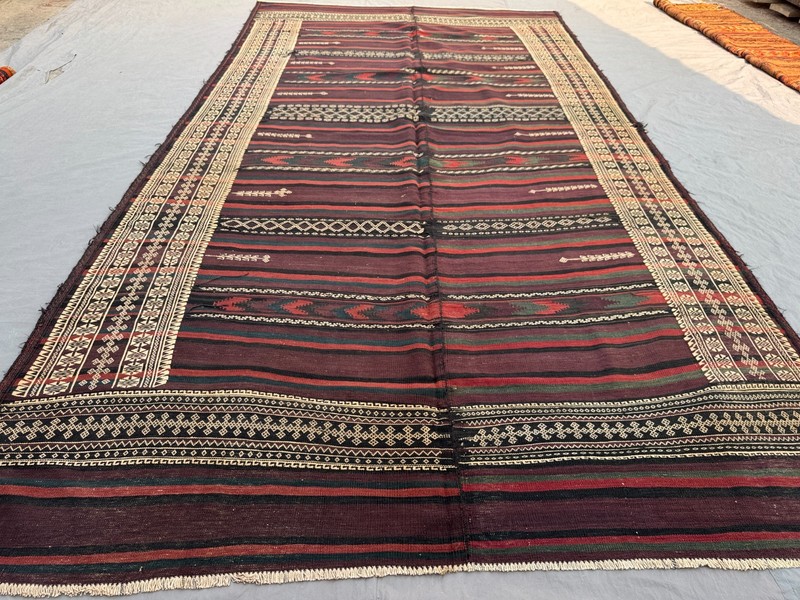 6'8x12'8 ft Vintage Afghan Baluchi Kilim Handwoven Wool Flatweave Rug gallery