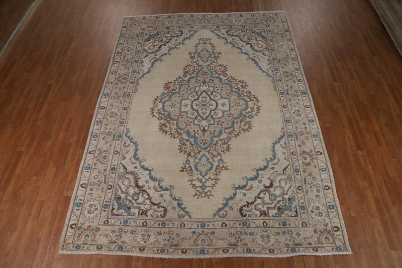 Hand-Knotted Distressed Area Rug 8x12 Ft Geometric Wool Oriental Vintage Carpet gallery