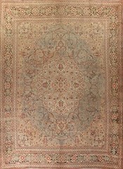 Pre-1900 Vegetable Dye Handmade Sage Green Tebriz Palace Size Antique Rug 14×17