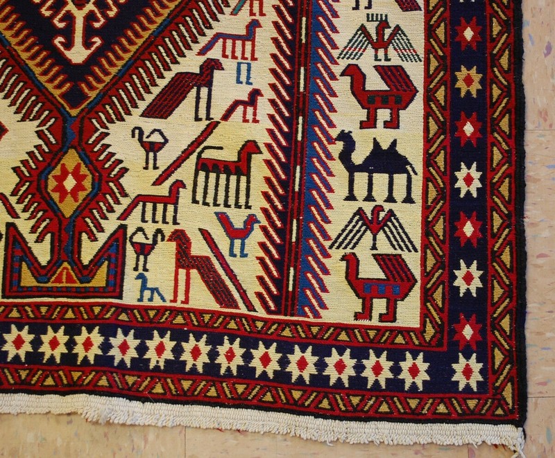 c1930s ANTIQUE SO MUCH DETAILS CAUCASIAN SOUMAK KILIM 3.5x8.11 CRITTER LOVERS gallery