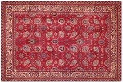 Exquisite Hand-Knotted Wool Area Rug – Ruby Red & Navy Medallion 10’1″ x 12’6″