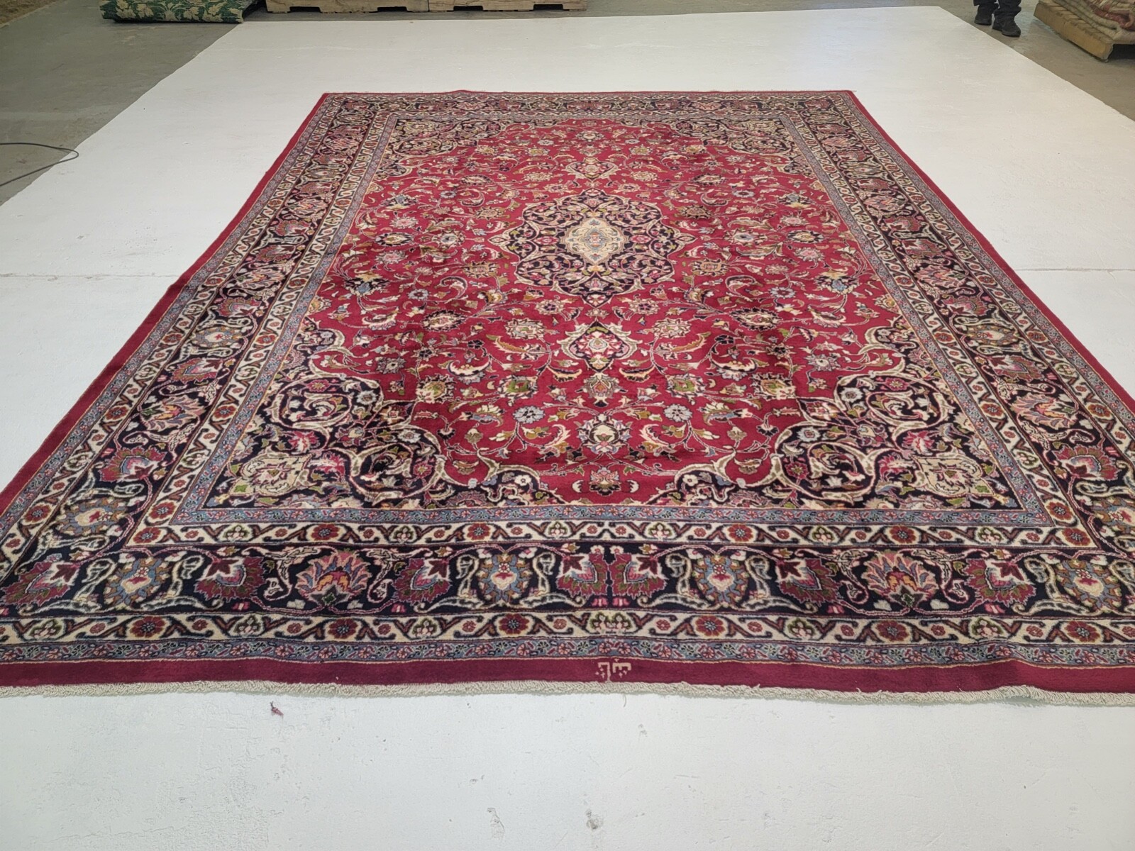 Antique Oriental Hand-Knotted Wool Area Rug Red/Blue Live/Dine Room 9'7" x 12'5" gallery