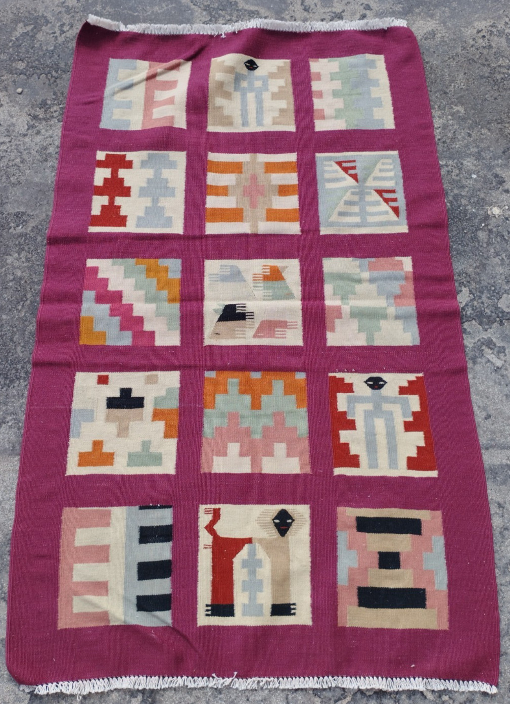 Vintage Traditional Oriental Peruvian Multicolor Wool Kilim Rug Carpet 132x81 cm gallery