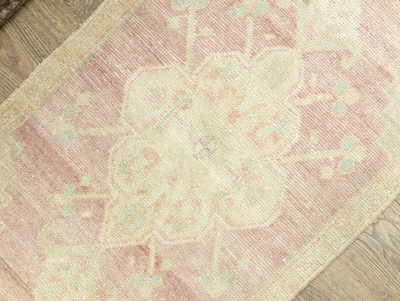 Vintage Handmade Turkish Oushak Wool Mat Rug 1'7" × 3'5" ft - Soft Rose Green gallery