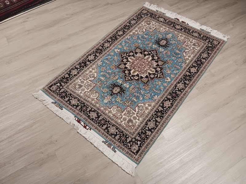 3x5 FINE TURQUOISE SIGNED UNIQUE TABRIZZ HANDMADE-KNOTTED WOOL/SILK RUG 586348 gallery