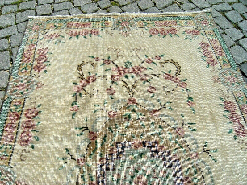 Turkish Rug 44'' x 74'' Vintage Muted Dye Oushak Rug Hand-knotted Wool Rug gallery