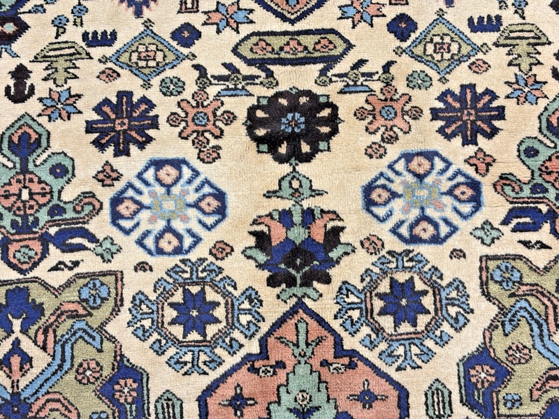 Ardebil Vintage Tribal Geometric Hand Knotted Wool Rug 6x9 Ivory Oriental Boho gallery