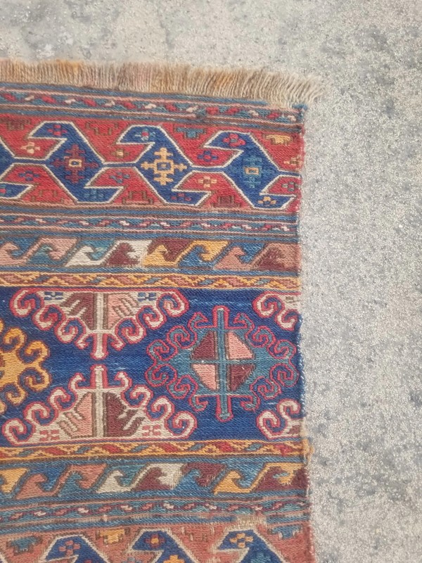Distressed Fine Antique Traditional Handmade Shahsavan Wool Kilim 1.7x1.5 ft gallery