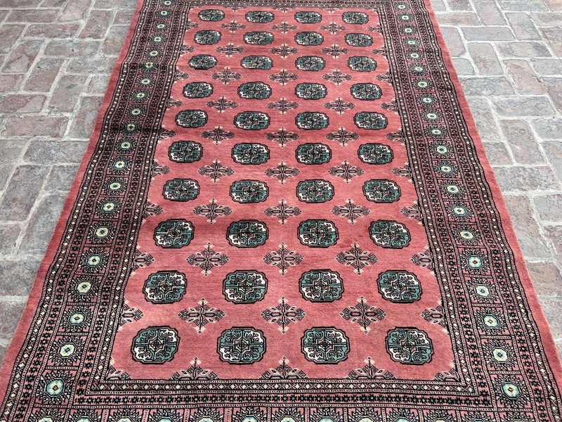 Pink Rose Green Afghan Bokhara Rug 5.2x8.3 Ft Vintage Hand Knotted Wool Area Rug gallery