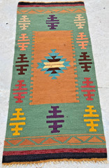 Vintage Handmade Turkish Geometric Wool Kilim Rug 144×68 cm