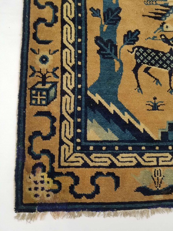 Antique Tibetan Chinese Peking Hand Knotted Multicolor Wool Rug Carpet 143x68cm gallery
