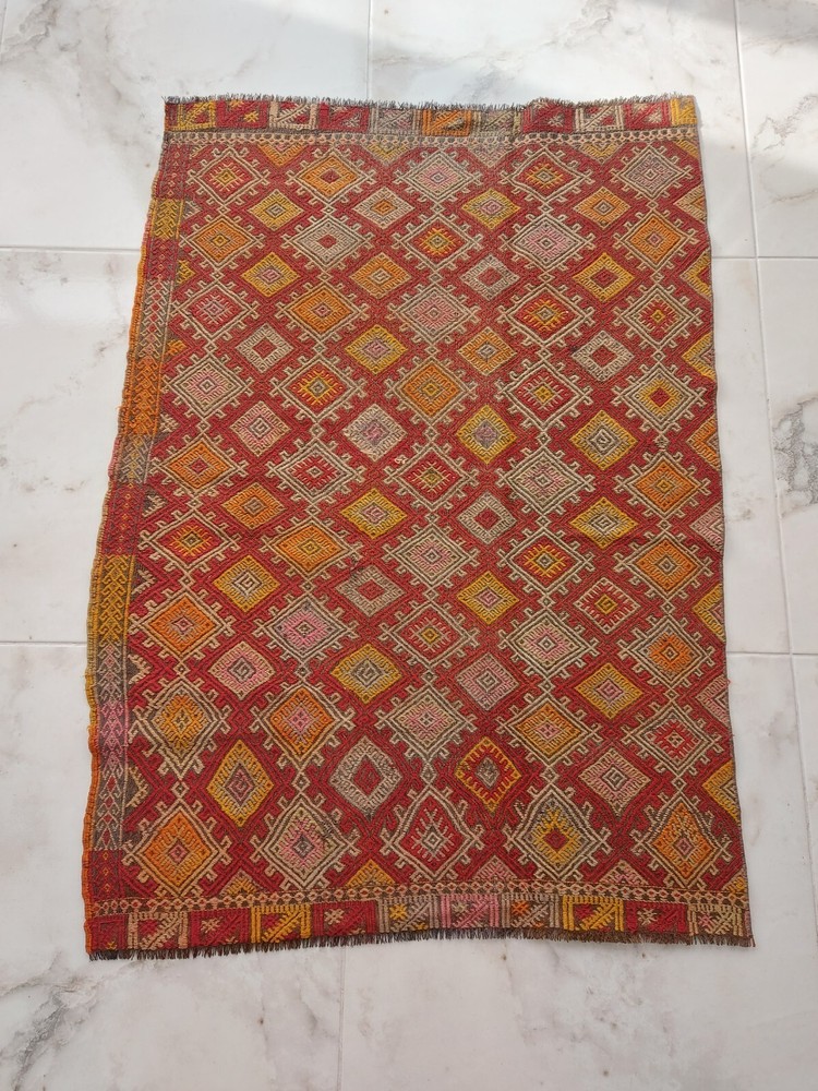 1850s Antique Recional Rug Handmade Natural Wool Rug Multicolor Root Dyed Rug x