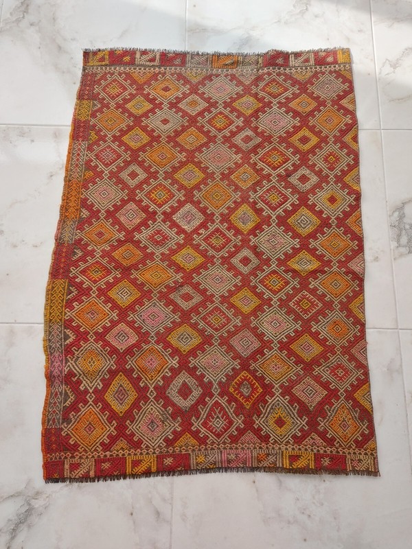 1850s Handwoven Real Antique Carpet Rug Fragment Multicolor Historical Rug gallery