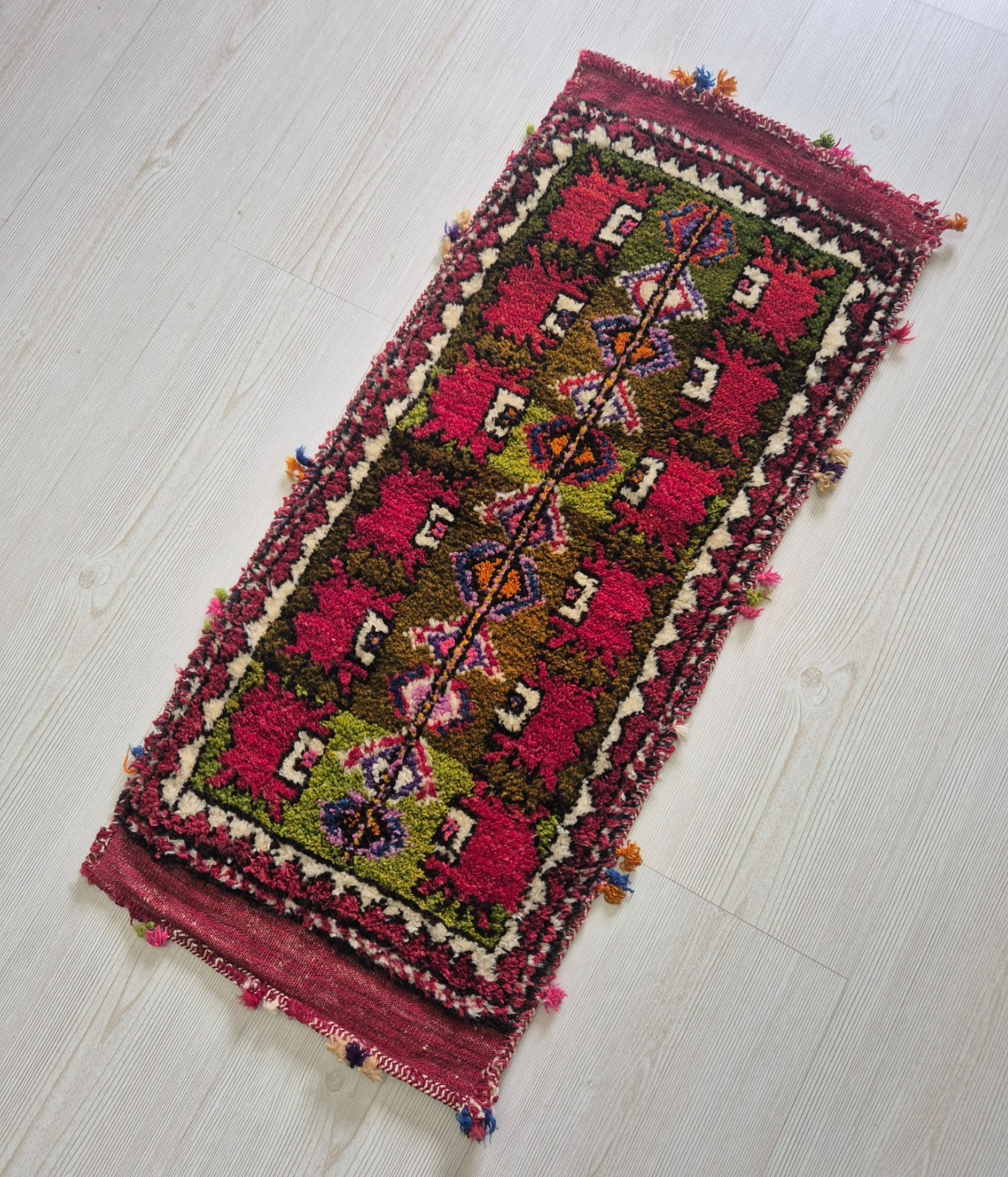 Antique Turkish Kozak Bergama Hand-Knotted Rug Pillow 14x30" - Collector’s Piece gallery