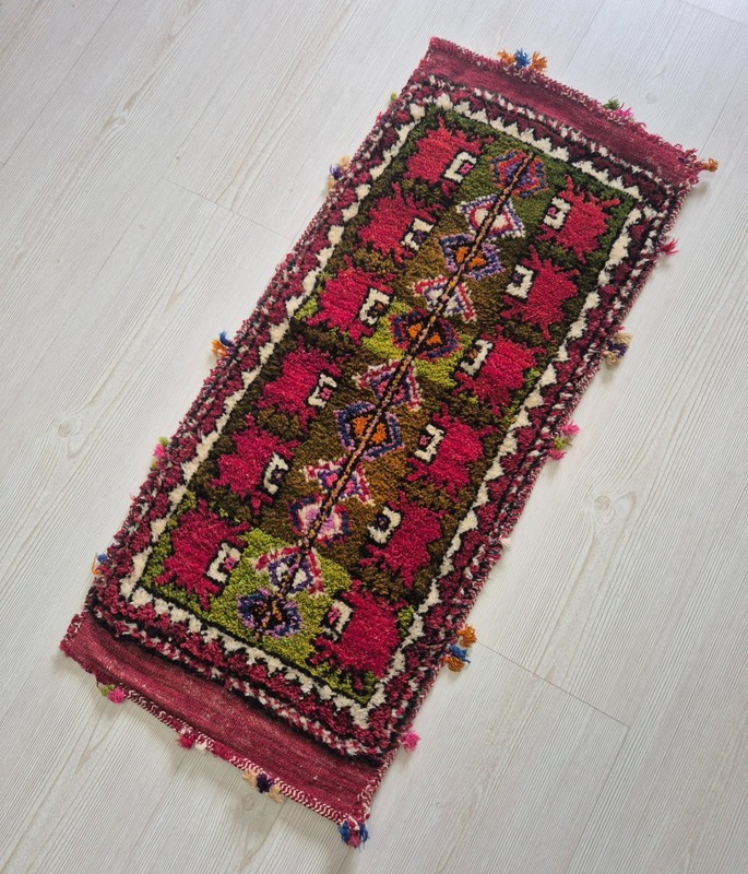 Antique Turkish Kozak Bergama Hand-Knotted Rug Pillow 14x30" - Collector’s Piece gallery