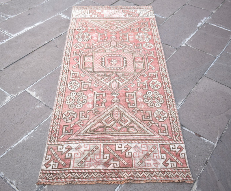 Vintage Turkish Rug 32'' x 75'' Muted Dye Rug Anatolian Canakkale Hallway Rug gallery