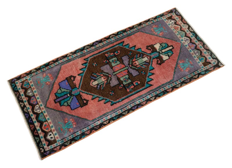 Vintage Distressed Small Area Rug Hand Knotted Oushak Rugs Yastik -1'7"x3'8" gallery