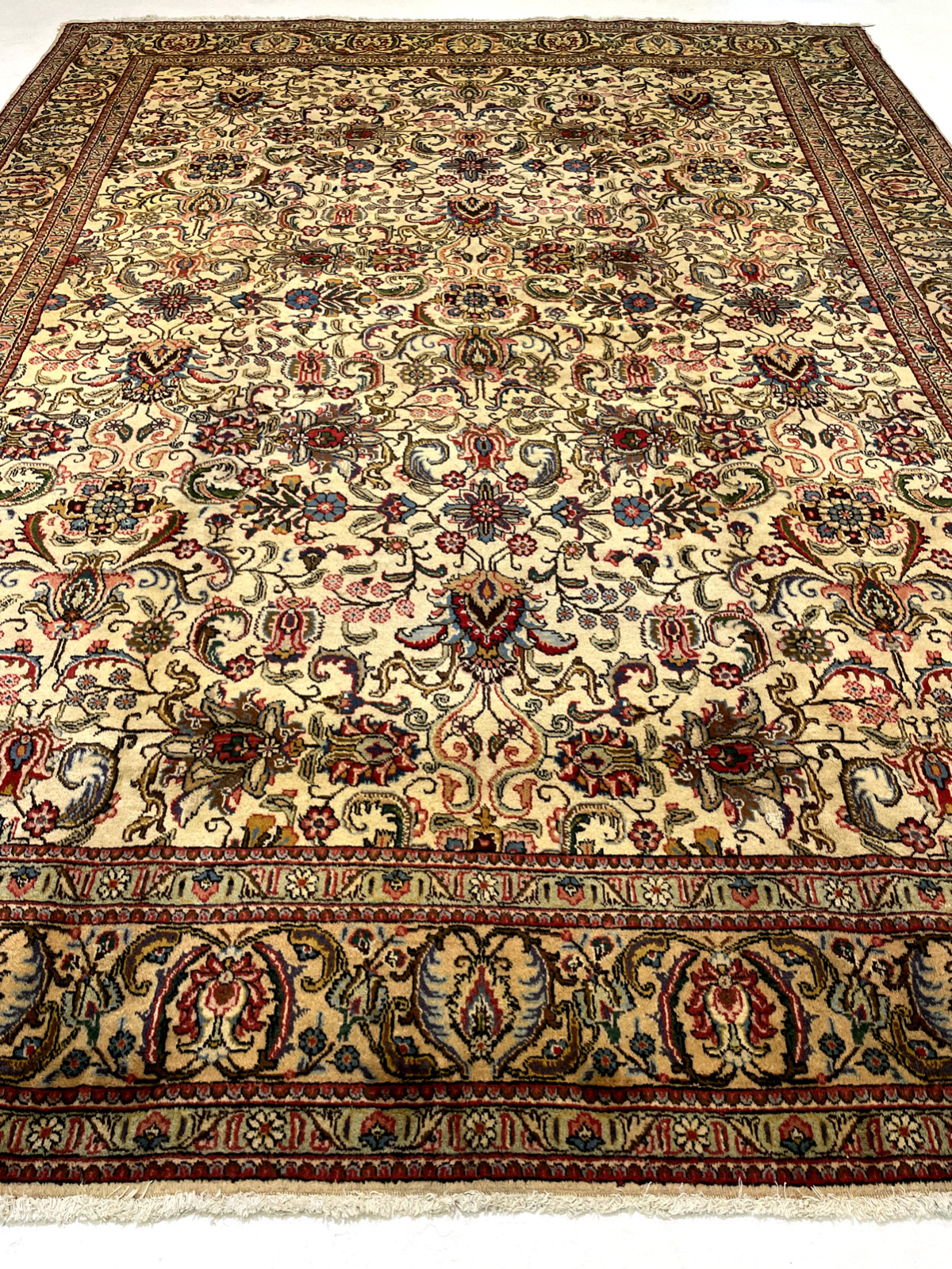 Antique Oriental Hand-Knotted Wool Area Rug Ivory/Beige/Blue/Red 9'10" x 12'9" gallery