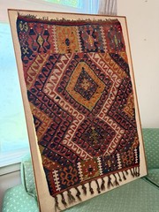 Antique Turkish Fethiye Kilim Rug Framed Wall Textile 61×41 Handwoven 438L